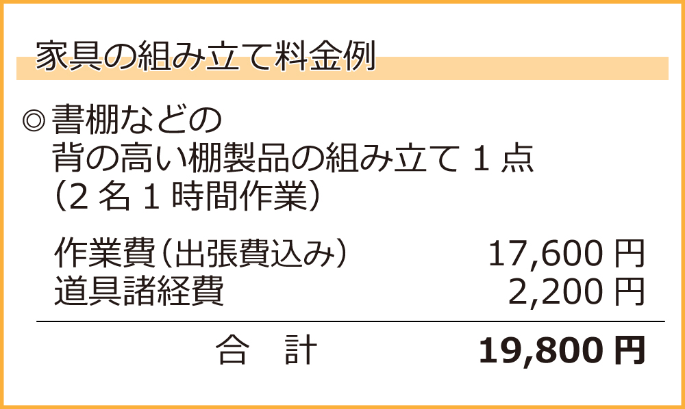 家具の組み立て料金例